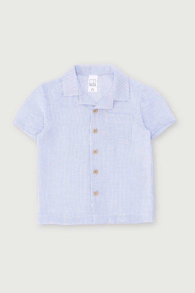 Pre-Boys Linen Like Striped Shirt - Navy