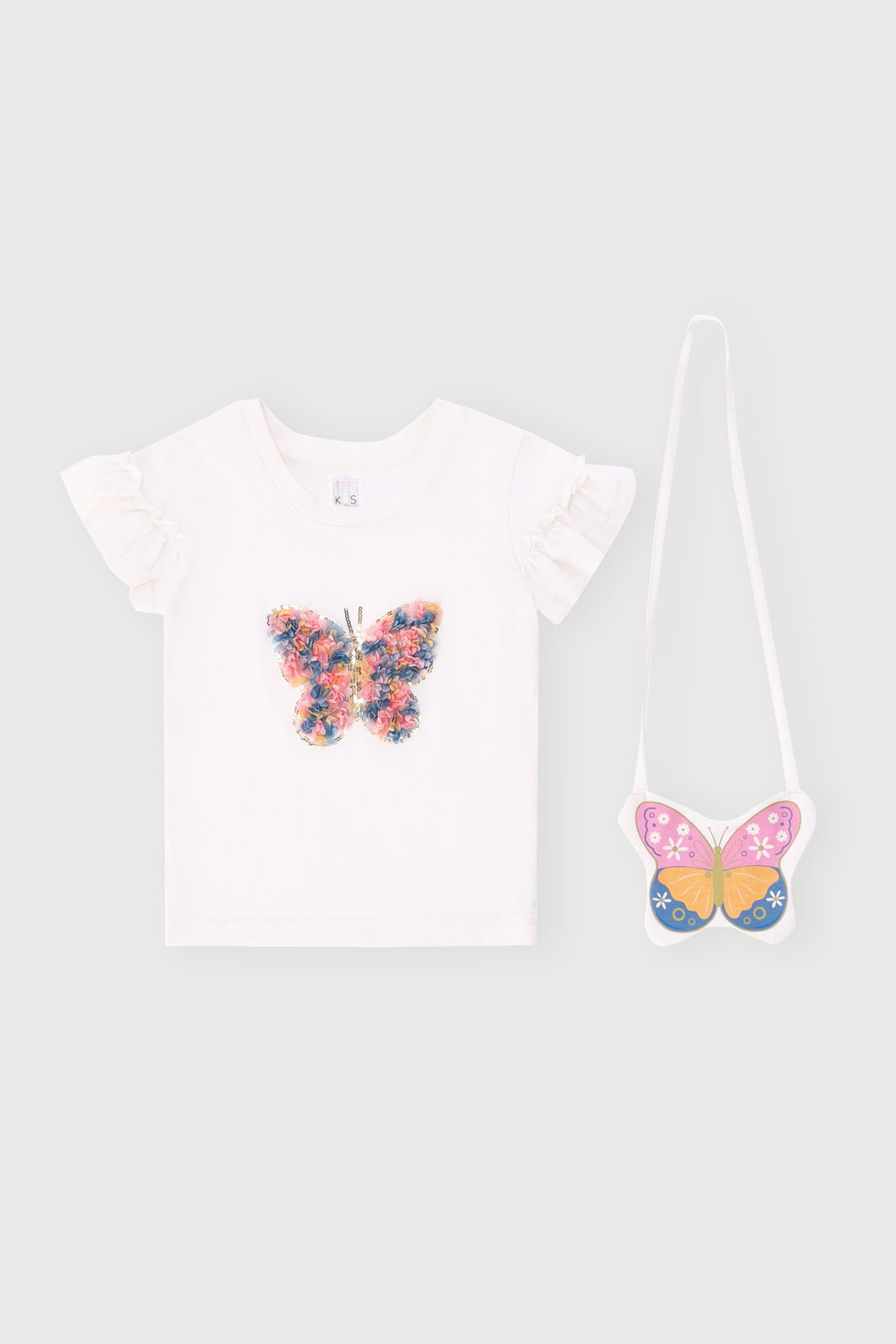 Pre-Girls Butterfly Applique Tee - Cream