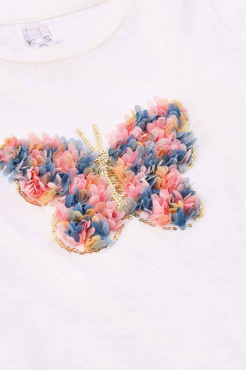 Pre-Girls Butterfly Applique Tee - Cream