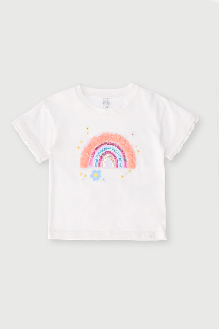 Pre-Girls Rainbow Tee - Cream
