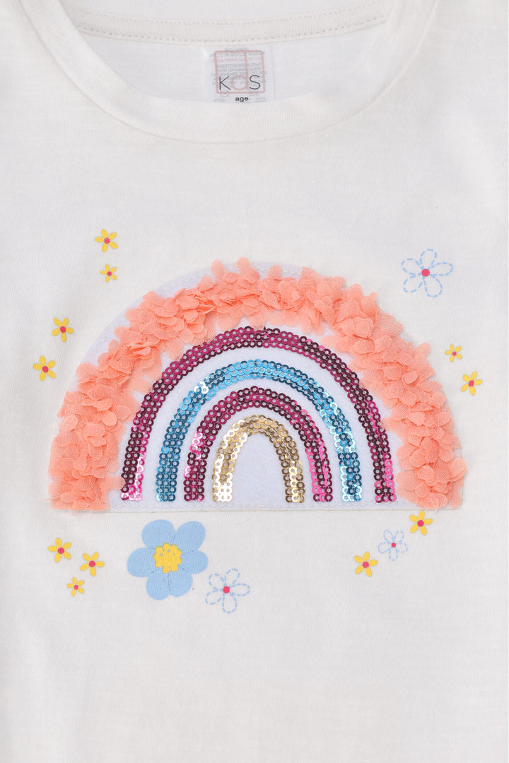 Pre-Girls Rainbow Tee - Cream