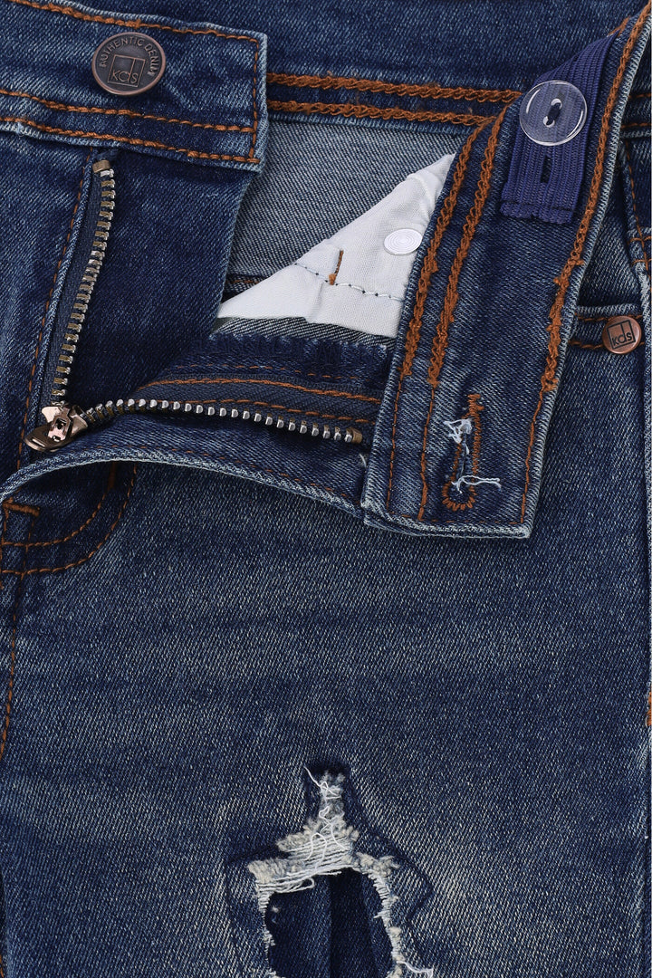 Pre-Boys Rip Denim Roll Up Shorts - Dark Blue