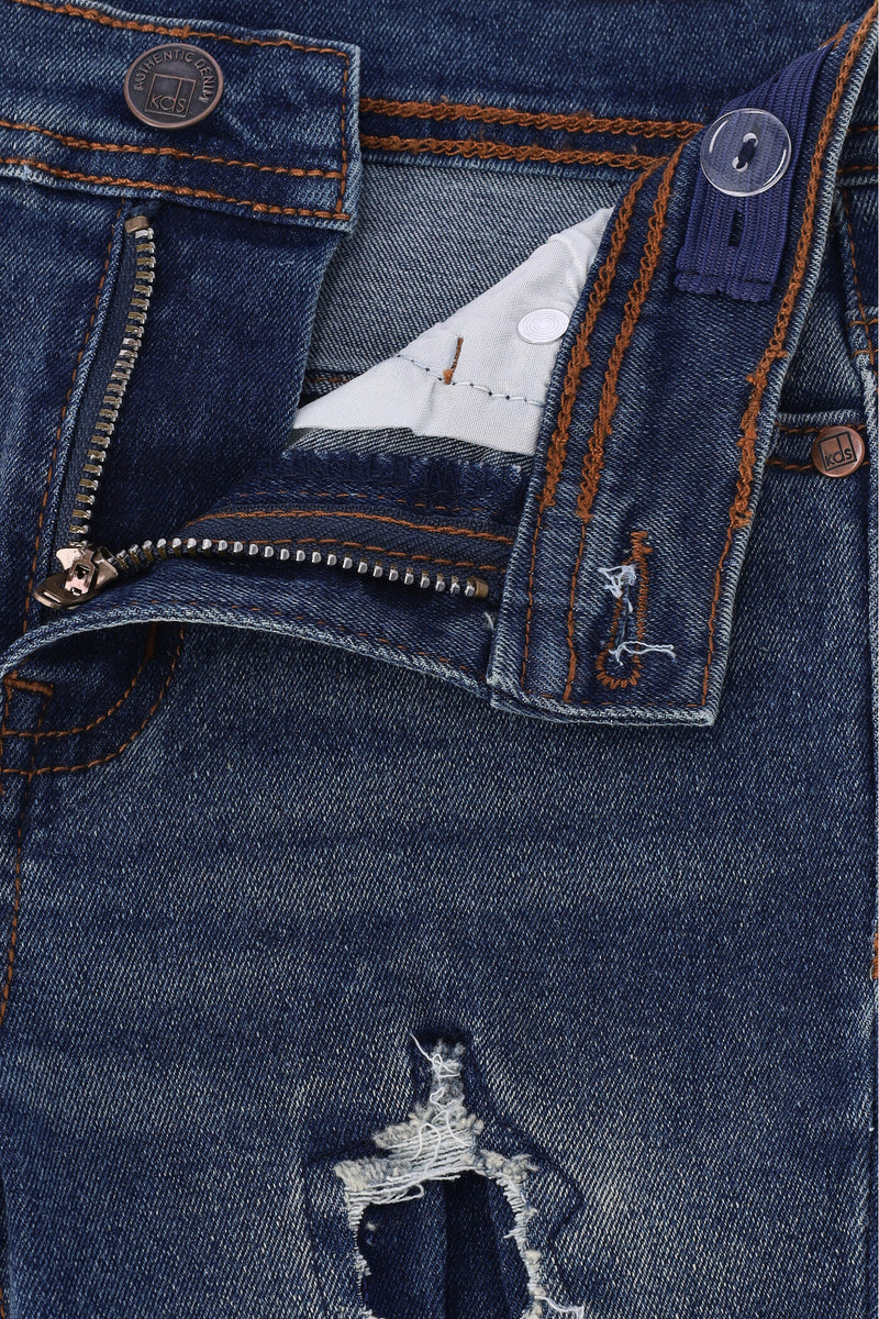 Pre-Boys Rip Denim Roll Up Shorts - Dark Blue