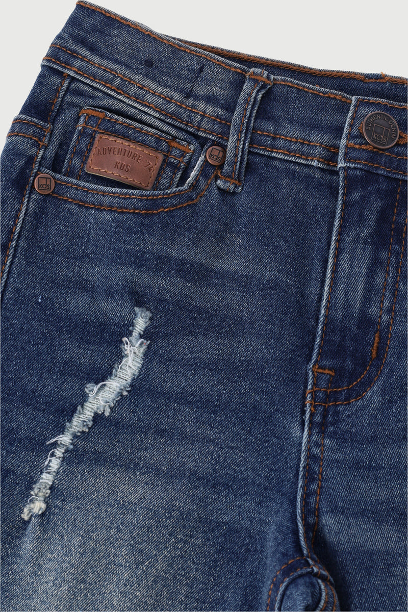 Pre-Boys Rip Denim Roll Up Shorts - Dark Blue