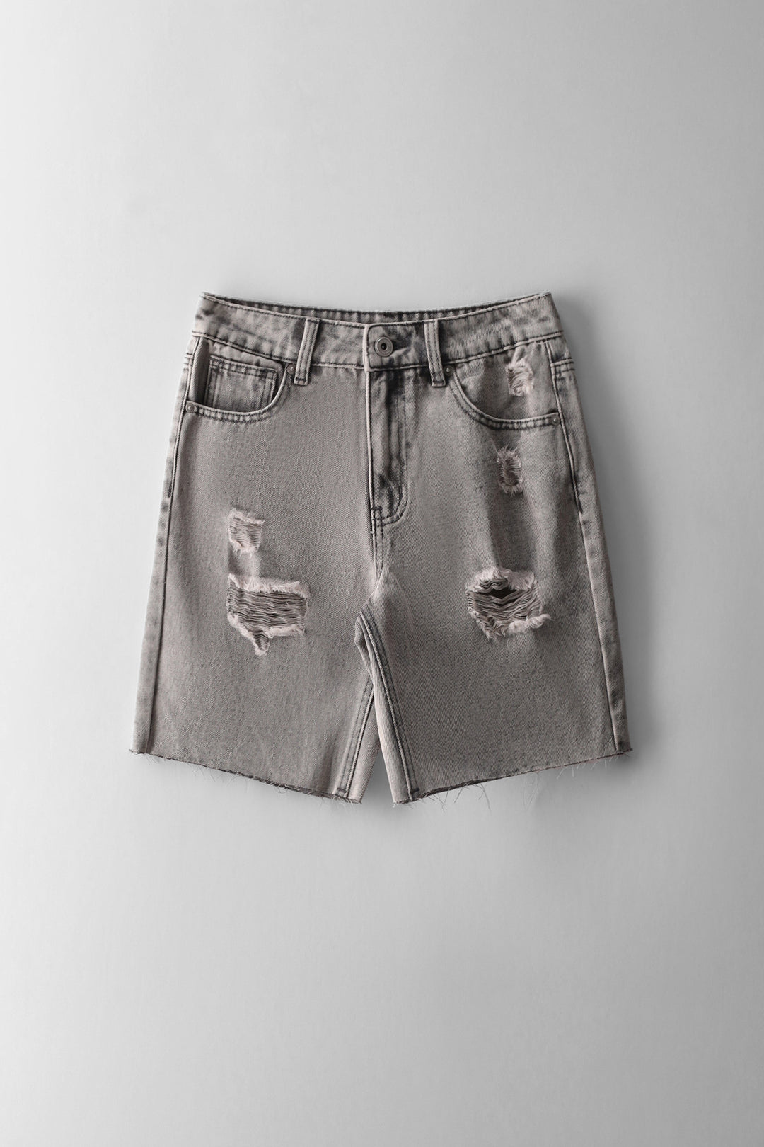 Acid Wash Abrased Denim Short - Grey