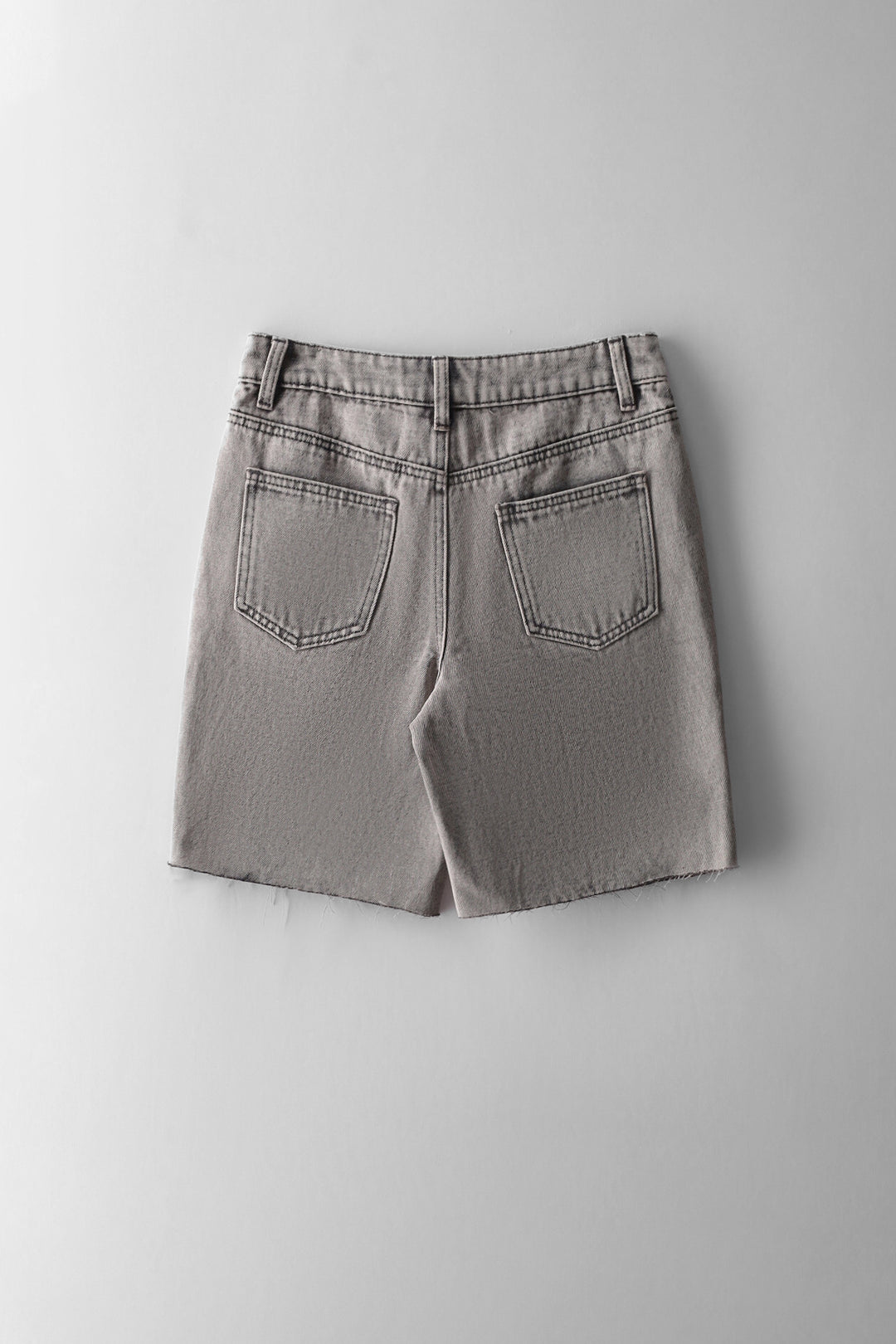 Acid Wash Abrased Denim Short - Grey