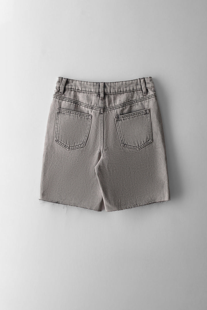 Acid Wash Abrased Denim Short - Grey