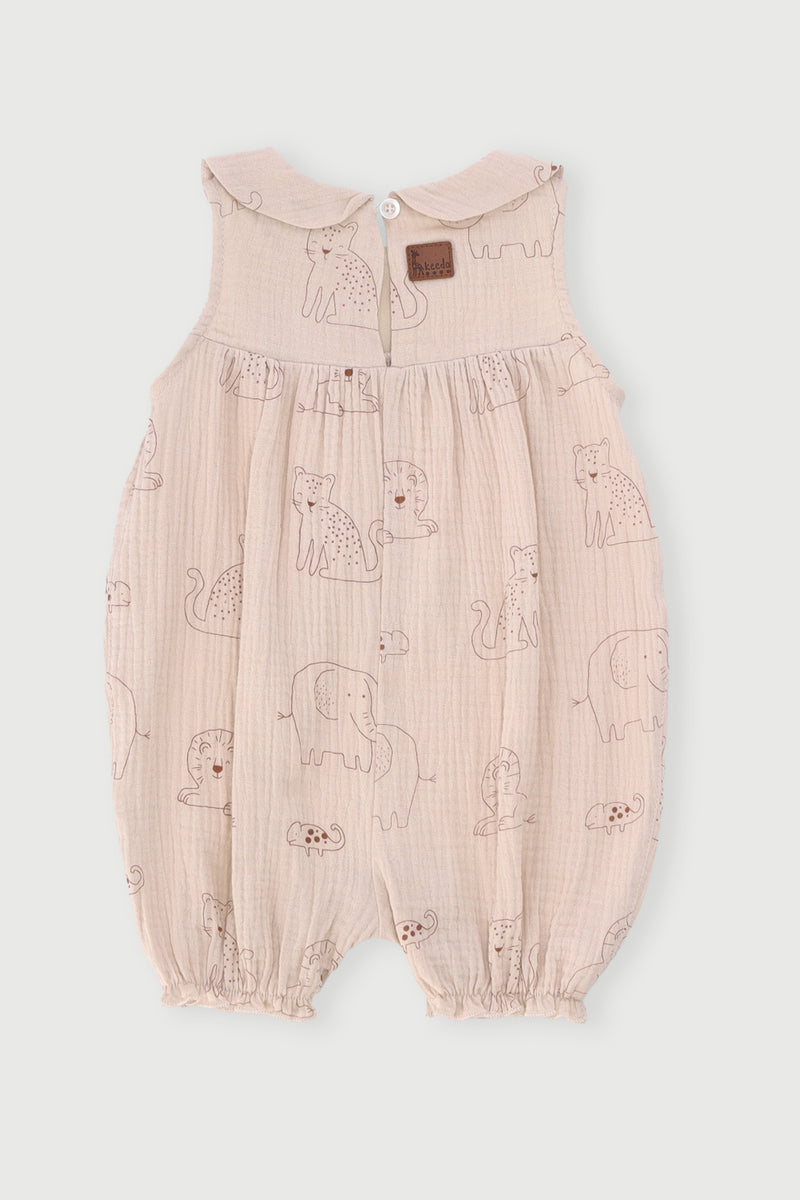 Keedo Baby Girls Woven Romper - Stone