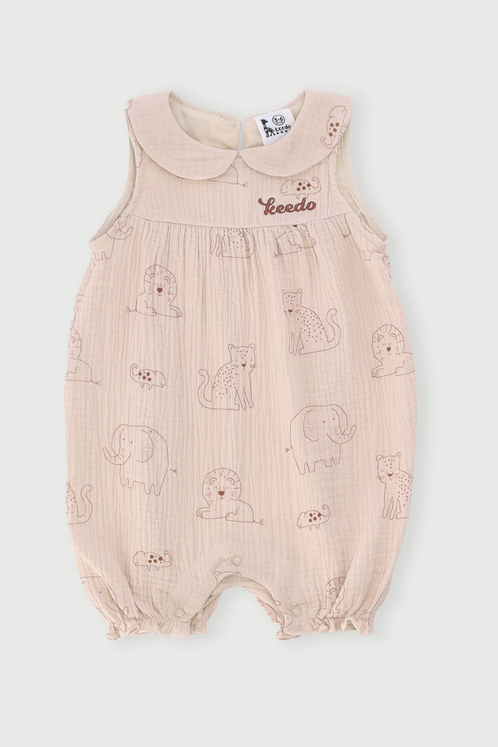 Keedo Baby Girls Woven Romper - Stone