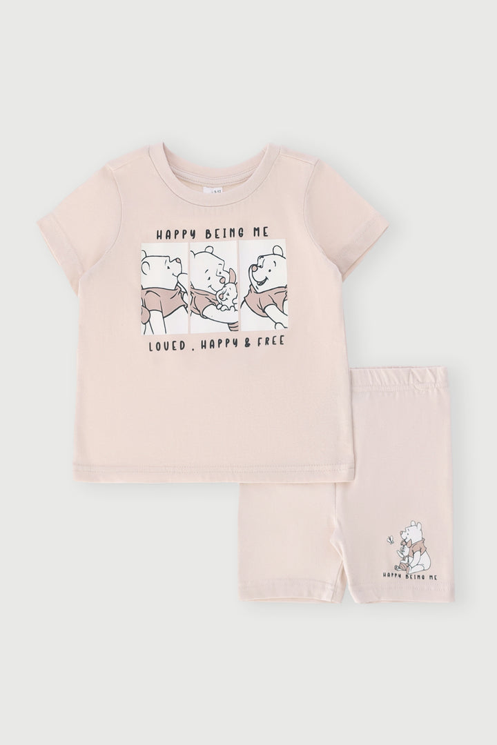 Baby Girls Winnie Oversized Tee & Cycle Short Set - Beige