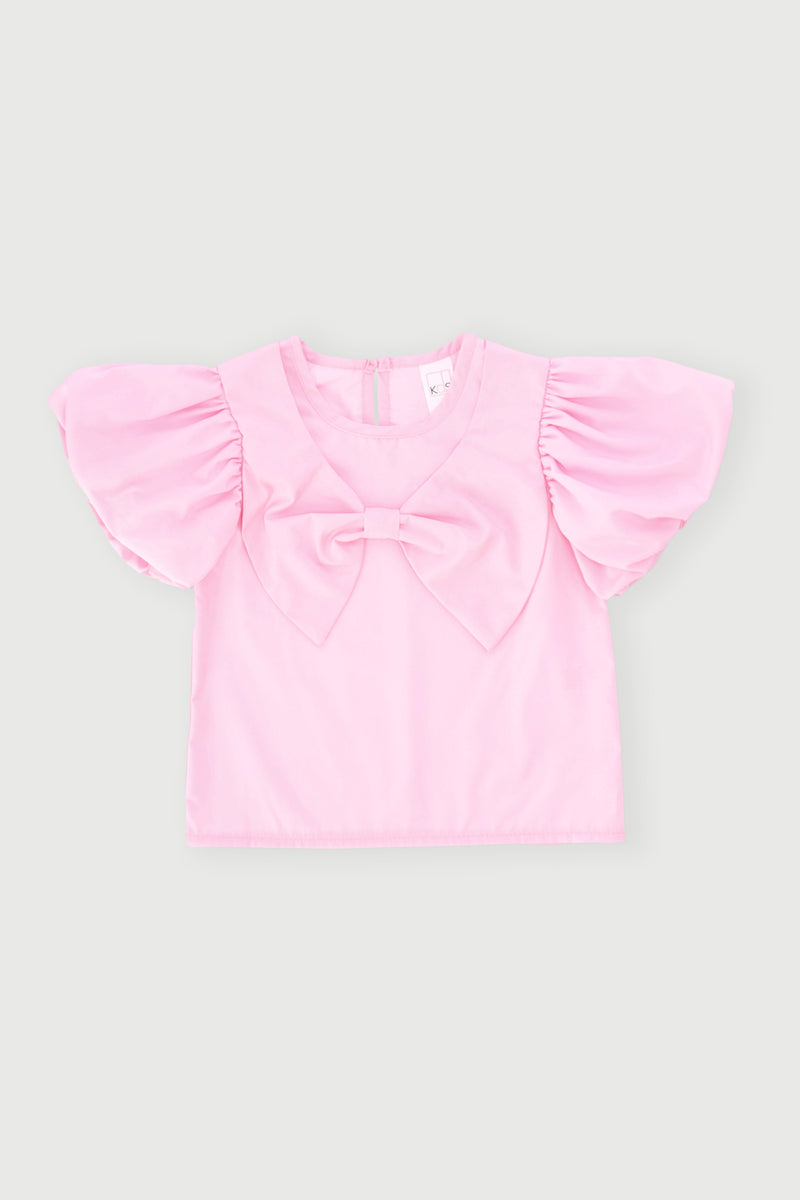 Pre-Girls Bow Woven Top - Pink