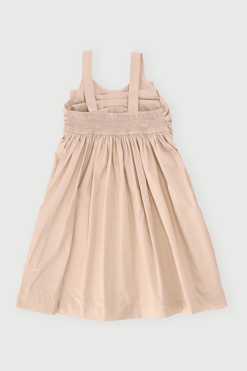 Pre-Girls Big Bow Poplin Dress - Stone