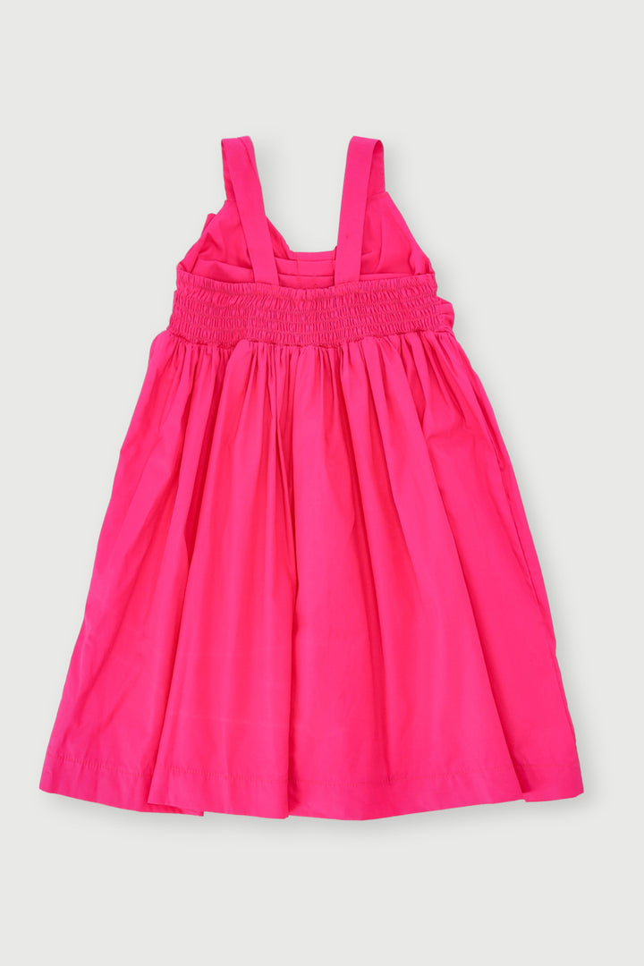 Pre-Girls Big Bow Poplin Dress - Cerise