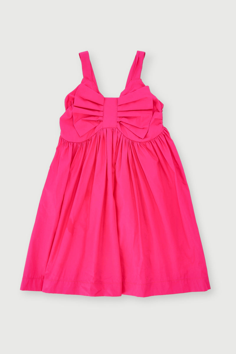 Pre-Girls Big Bow Poplin Dress - Cerise