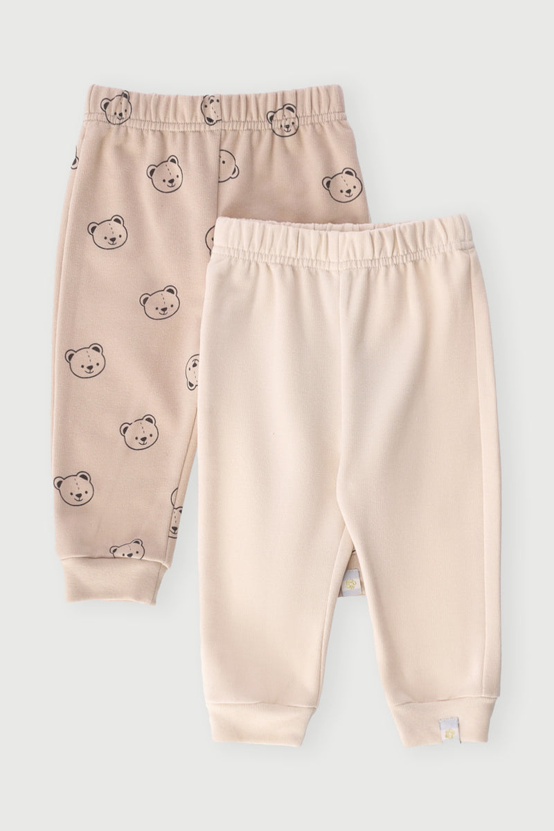 Baby Girls 2 Pack Teddy Fleece Jogger - Beige