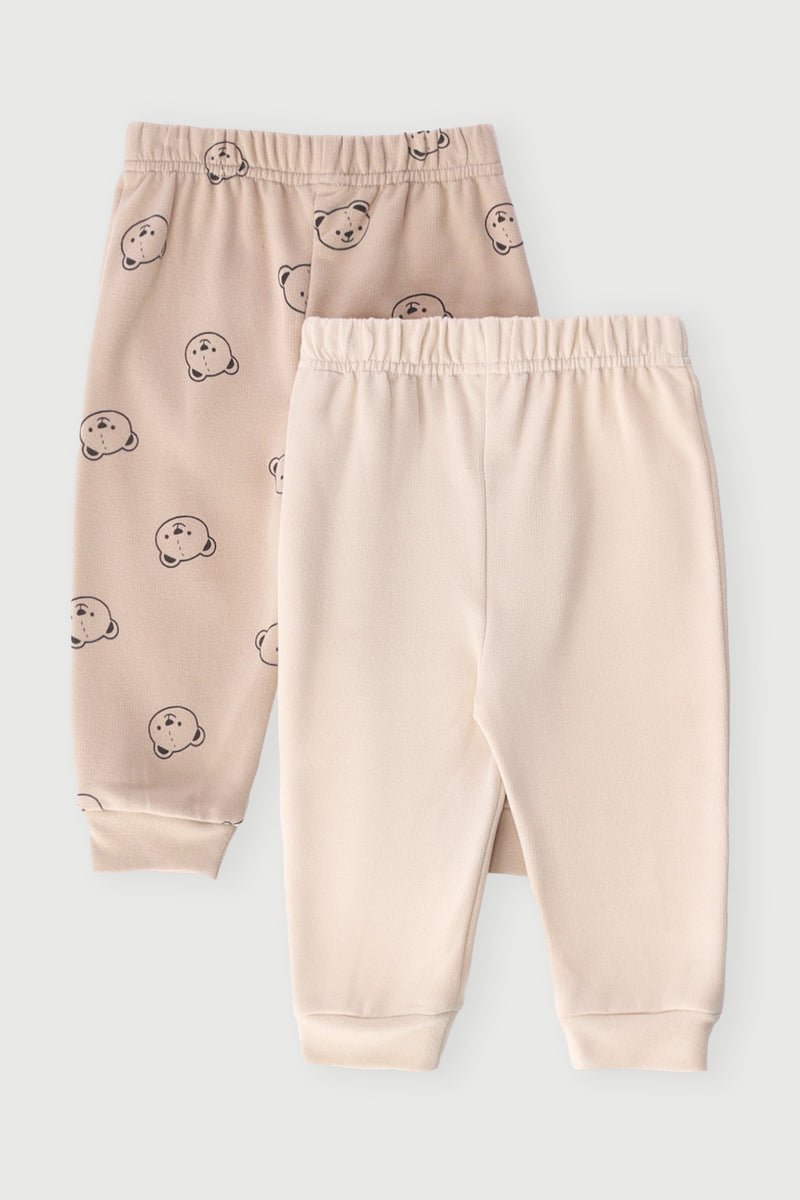 Baby Girls 2 Pack Teddy Fleece Jogger - Beige