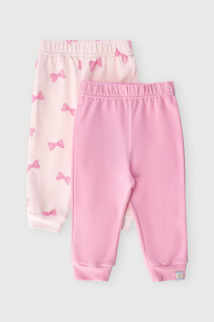 Baby Girls 2 Pack Bow Fleece Jogger - Pink