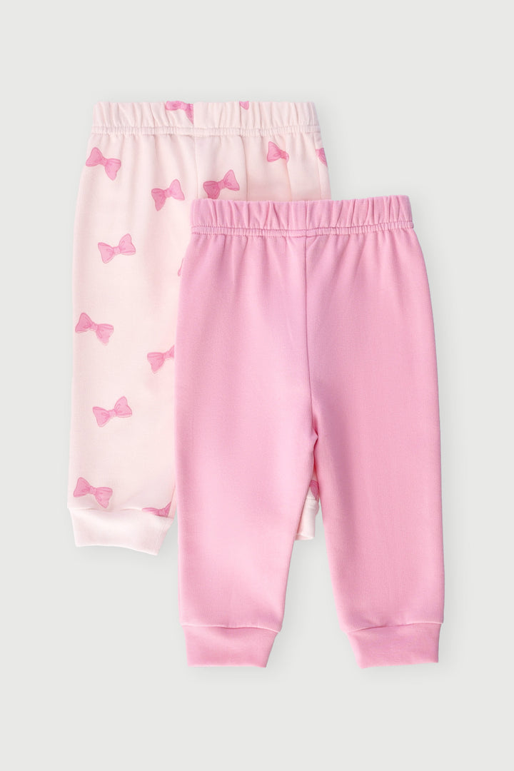 Baby Girls 2 Pack Bow Fleece Jogger - Pink