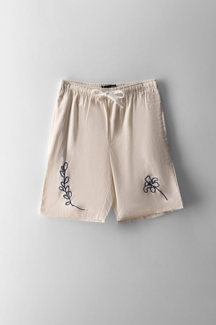 Linen Embroidered Short - Ecru