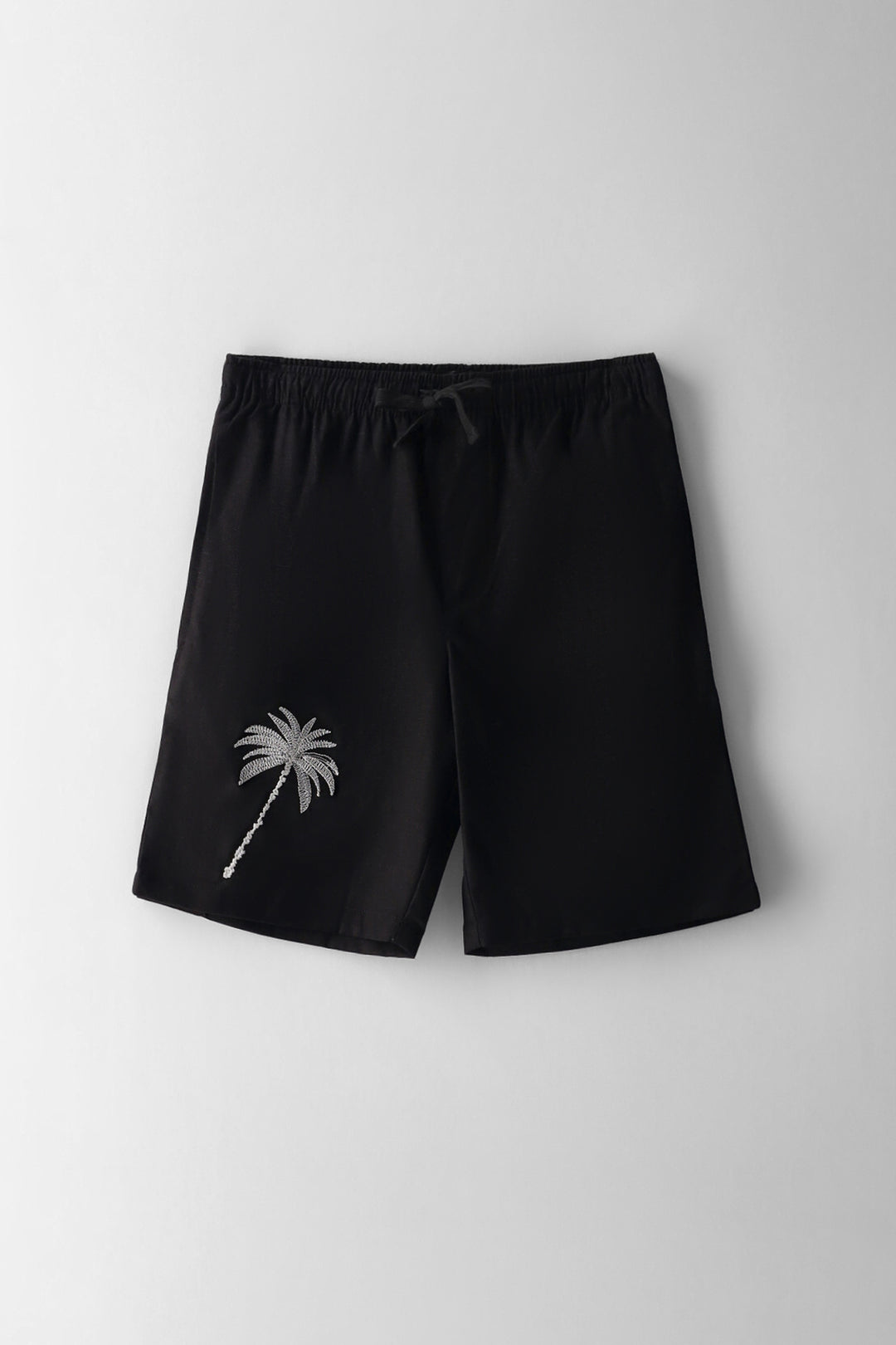 Boys Palm Tree Embroidered Tape Short - Black