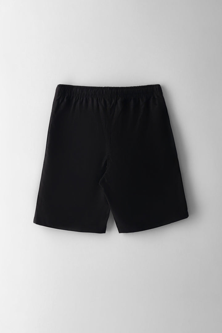 Boys Palm Tree Embroidered Tape Short - Black