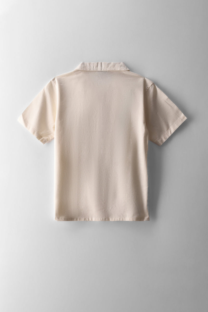 Boys Linen Embroidered Shirt - Ecru/Black
