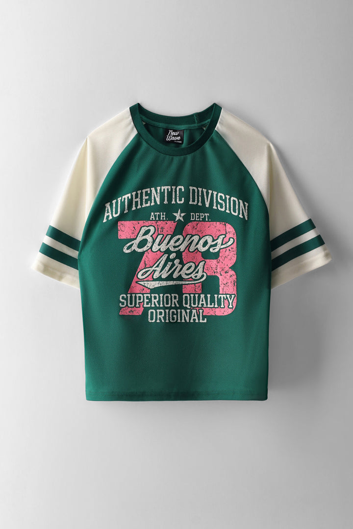 Girls 2 Tone Sports Tee - Cream/Green