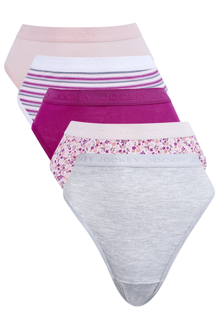 5 Pack Berry Stripe Hi-Cut Panties - Multi