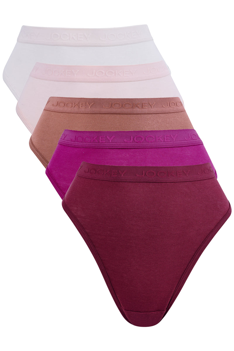 5 Pack Cotton Spanish Rose Hi-Cut Panties - Pink