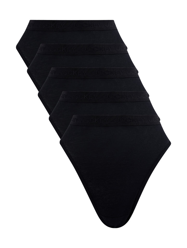 5 Pack Cotton Tonal Hi-Cut Panties - Black