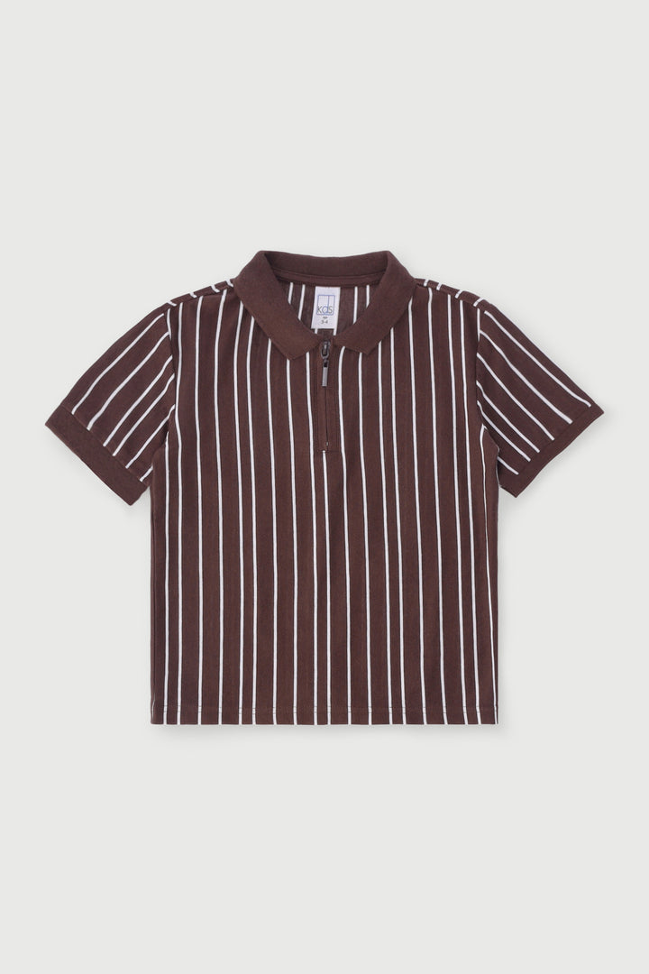 Pre-Boys Quarter Zip Yarn Dye Golfer - Brown