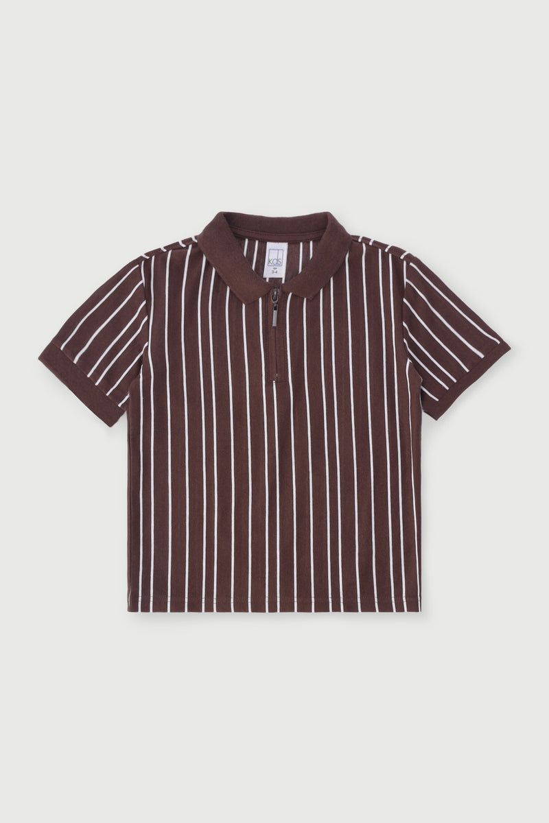Pre-Boys Quarter Zip Yarn Dye Golfer - Brown