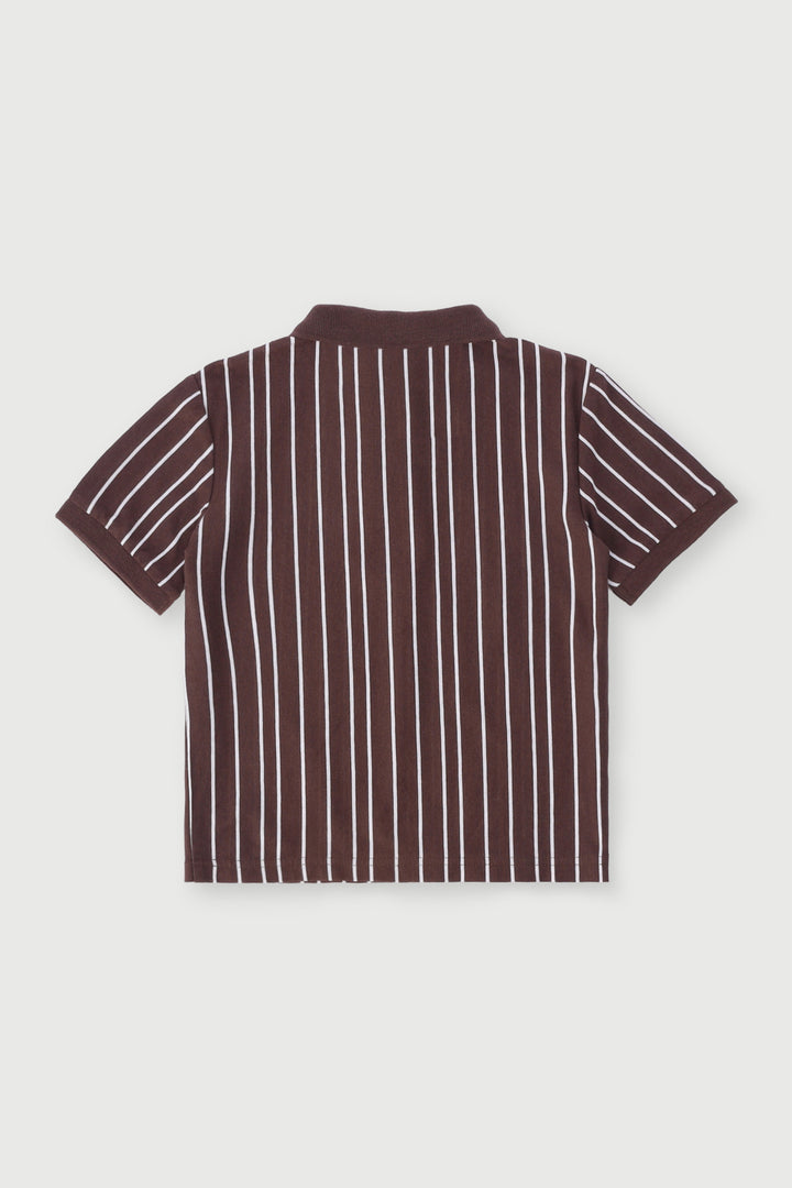 Pre-Boys Quarter Zip Yarn Dye Golfer - Brown