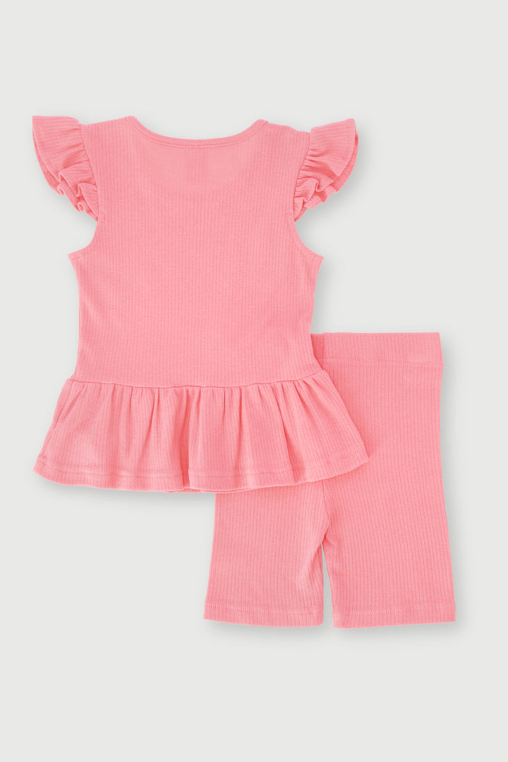 Pre-Girls Bows Rib Knit Set - Pink