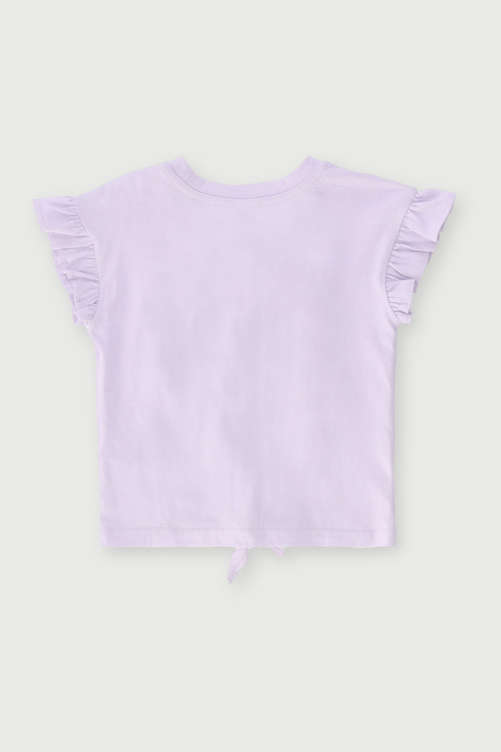 Pre-Girls Frill Tie Sequin Bow Top - Lilac