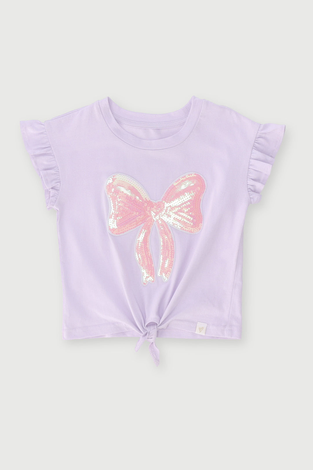 Pre-Girls Frill Tie Sequin Bow Top - Lilac
