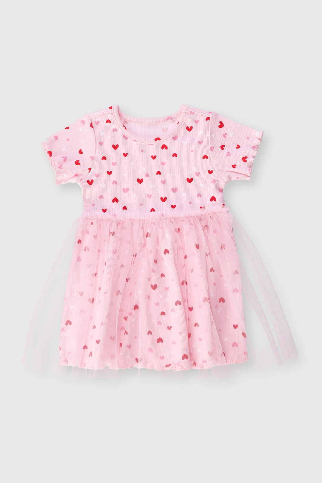 Baby Girls Heart Print Occasion Mesh Dress - Pink