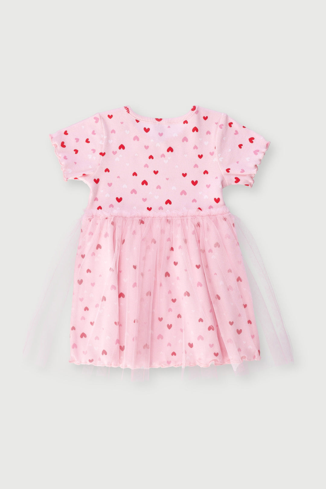 Baby Girls Heart Print Occasion Mesh Dress - Pink
