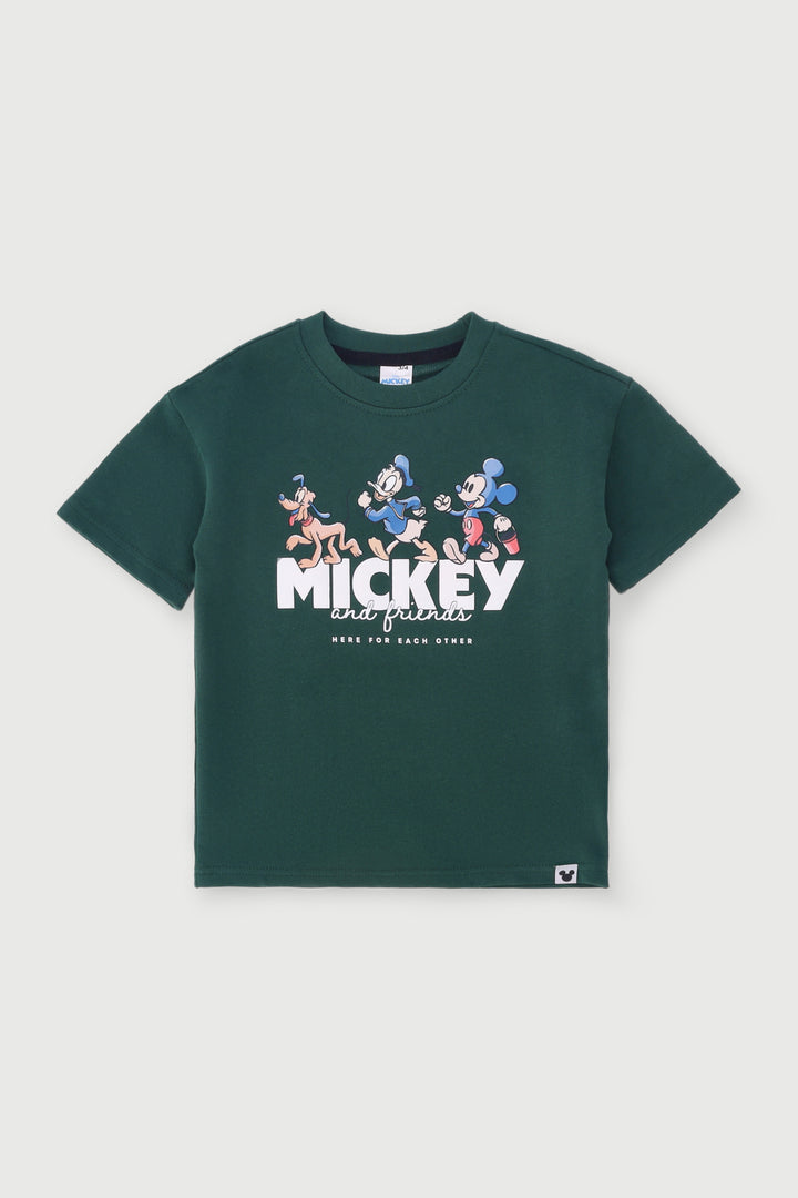 Pre-Boys Mickey Fleece Crew Top - Dark Green