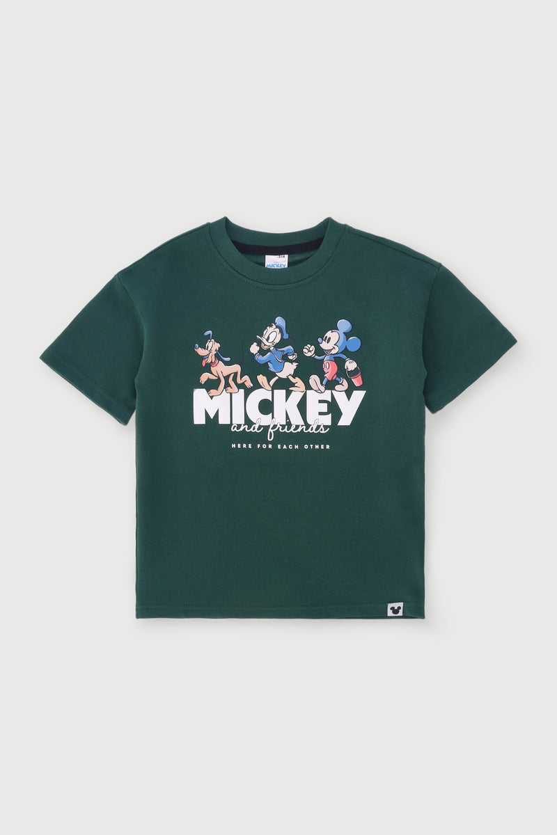 Pre-Boys Mickey Fleece Crew Top - Dark Green