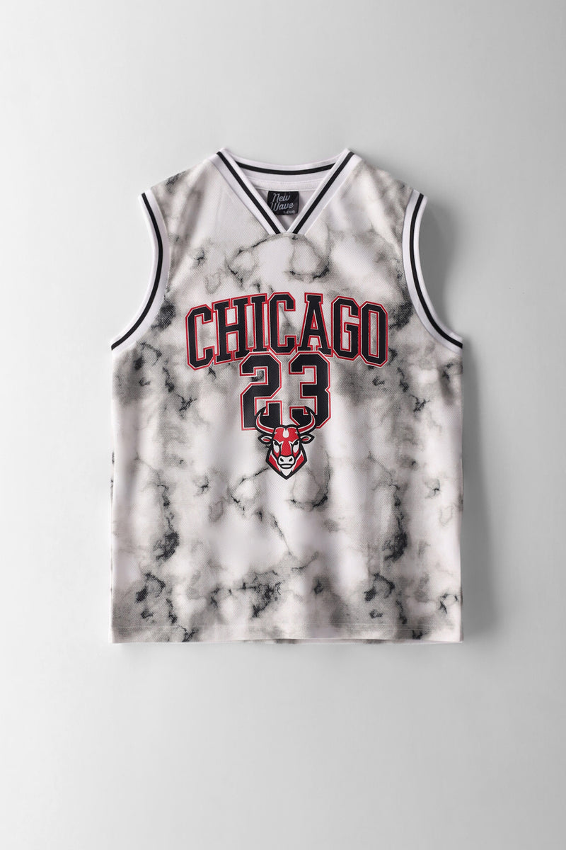 Boys Marble Oversized Sports Vest - Grey/White
