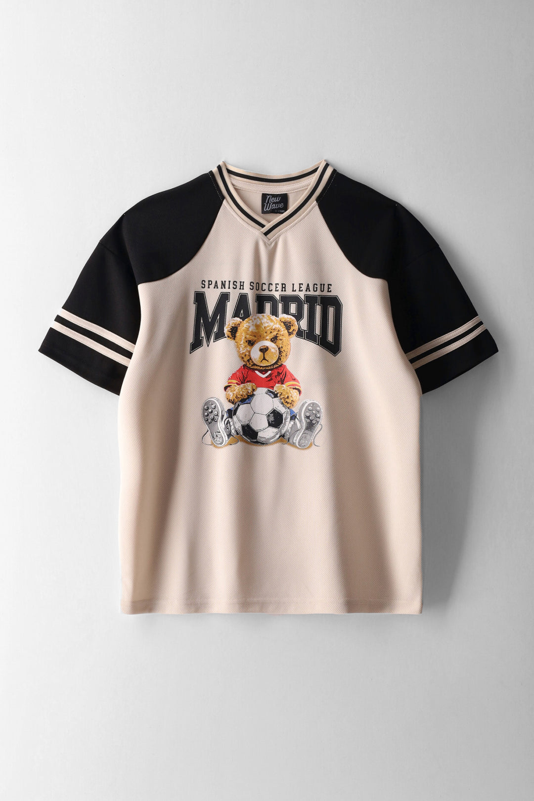 Boys Teddy Oversized Sports T-Shirt - Cream/Black