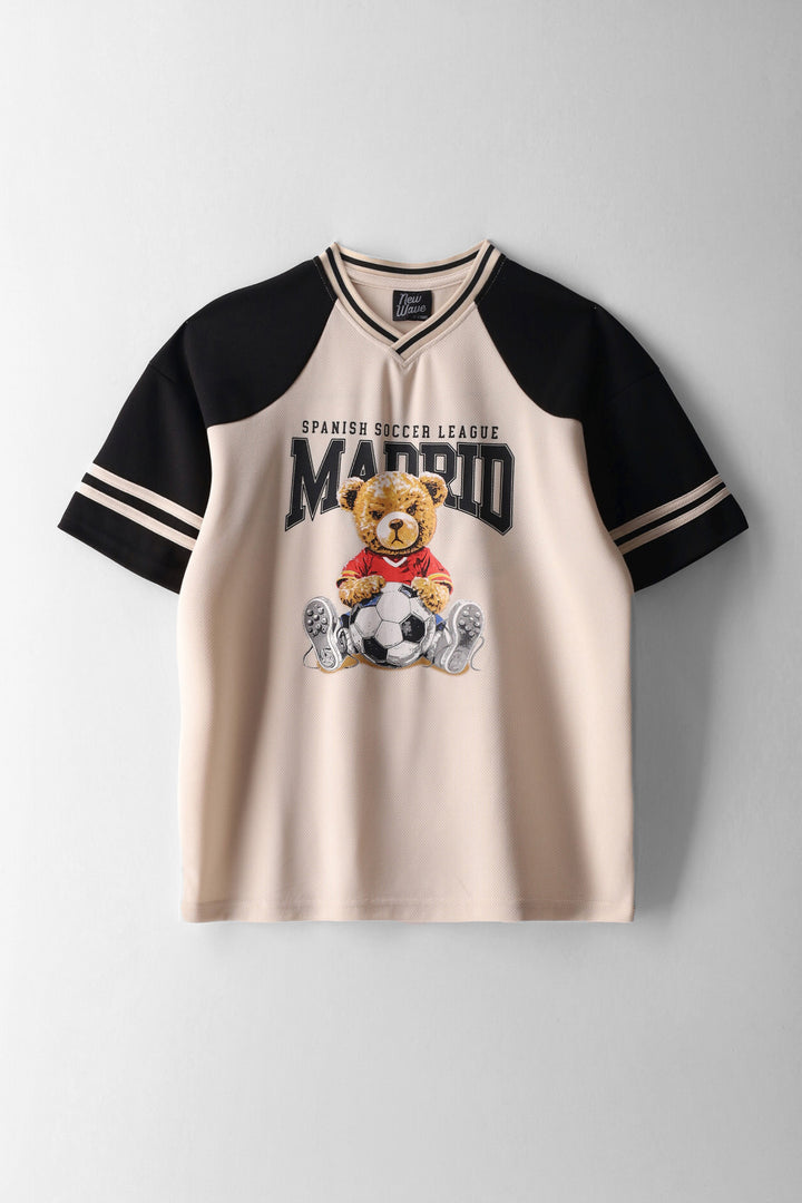 Boys Teddy Oversized Sports T-Shirt - Cream/Black