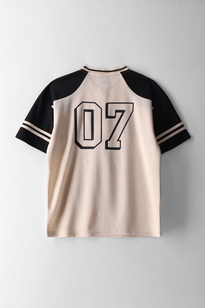 Boys Teddy Oversized Sports T-Shirt - Cream/Black