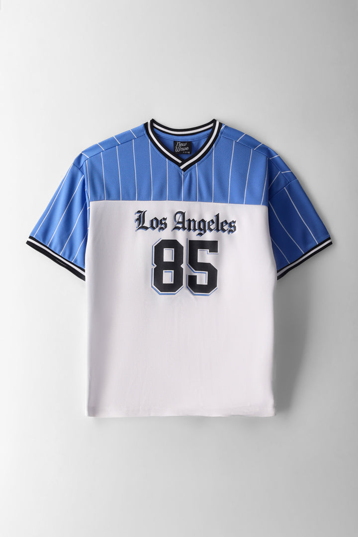 Boys Stripe La Oversized Sports T-Shirt - White/Blue