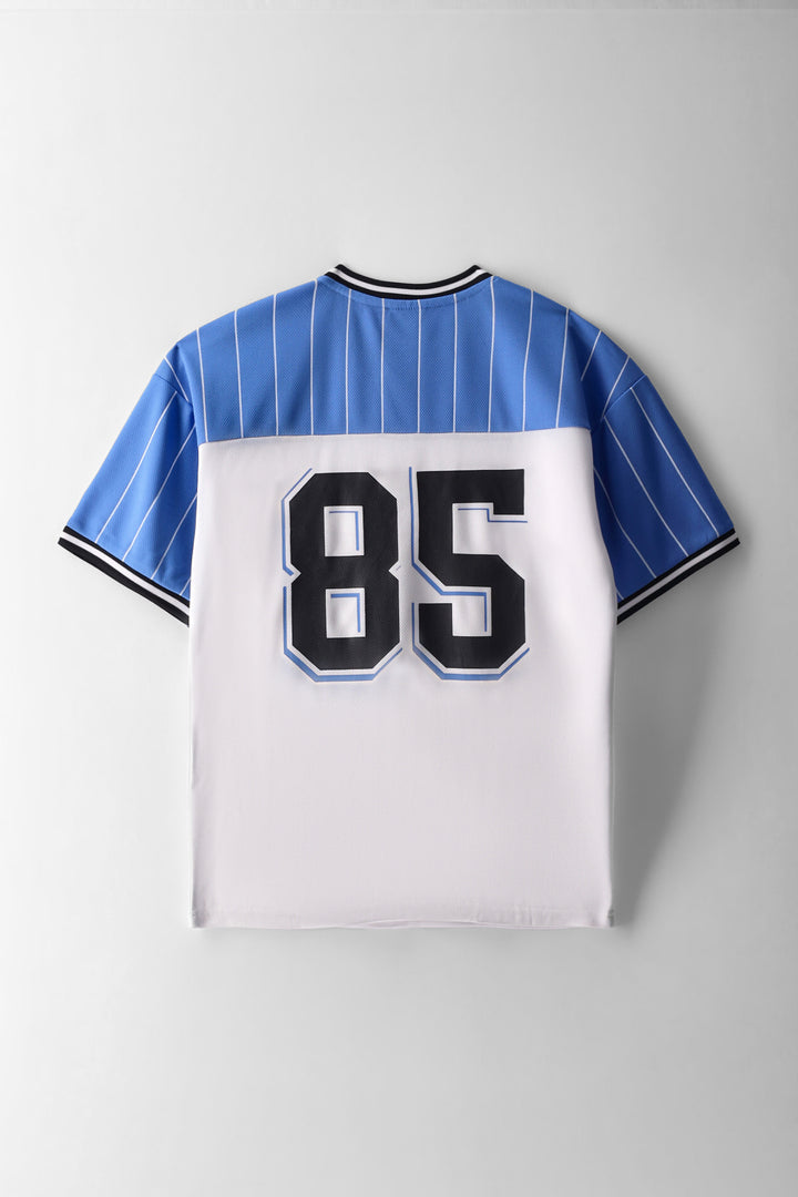 Boys Stripe La Oversized Sports T-Shirt - White/Blue