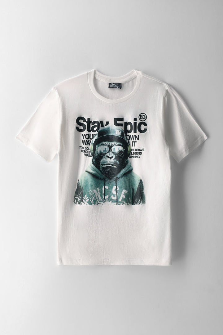 Boys Gorilla Print T-Shirt - Cream