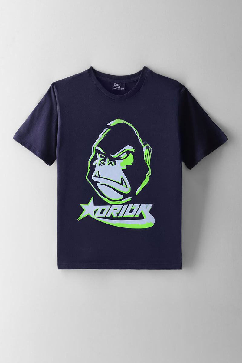 Boys Graffiti Gorilla Print T-Shirt - Navy