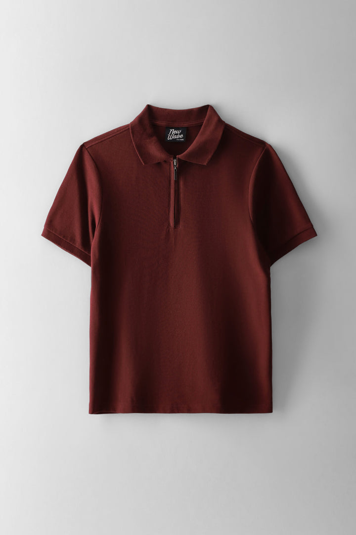 Boys Pique Zip Golfer - Burgundy