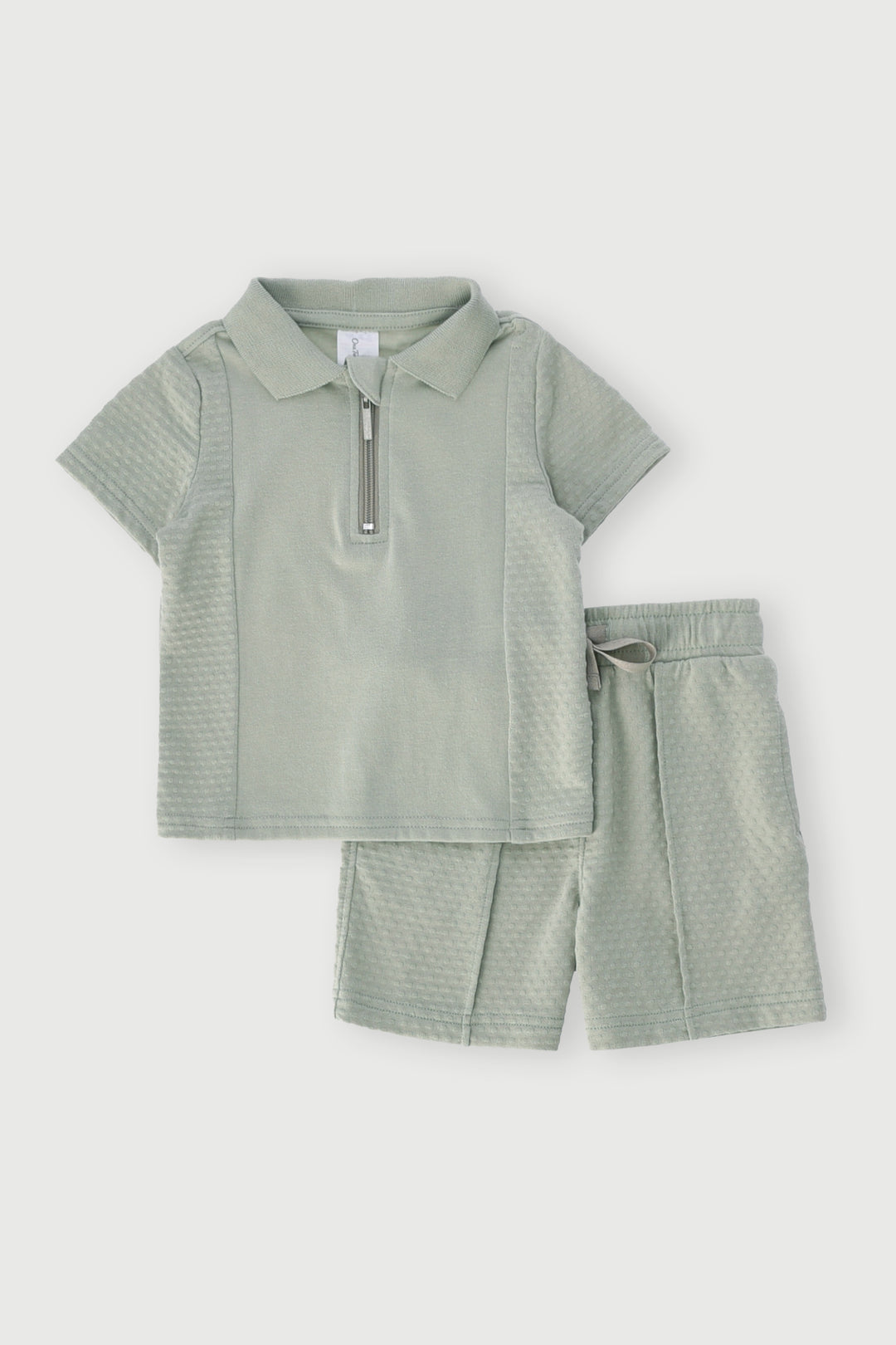 Baby Boys Textured Golfer & Short Set - Sage